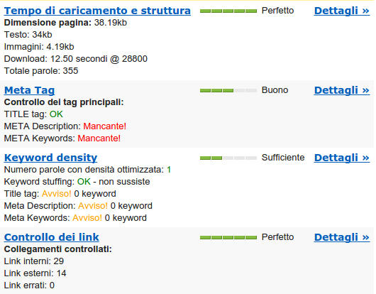 Sommario fattori on page